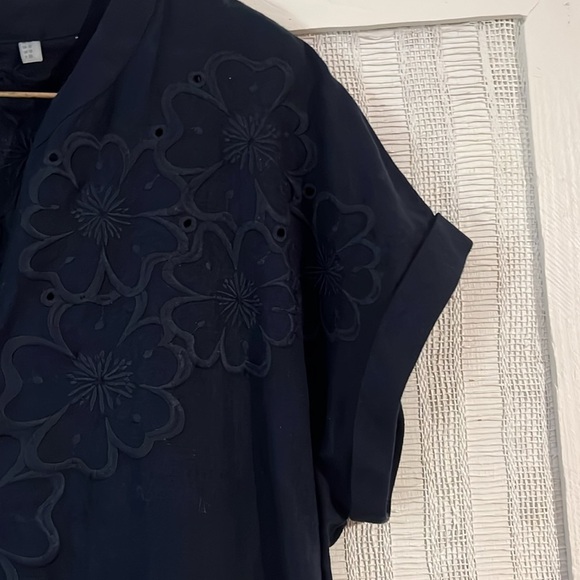 NWOT Elie Tahari Embroidered Dress Navy size L - Picture 6 of 8